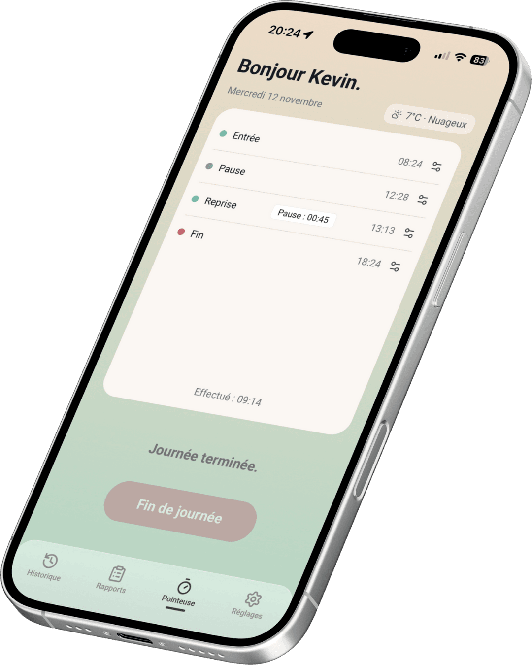 Mockup de l'application Pointeuse by GEKA