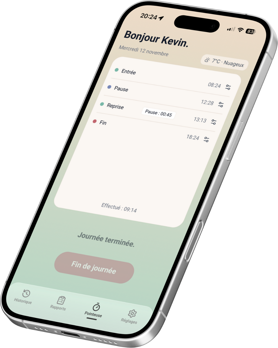 Mockup de l'application Pointeuse by GEKA
